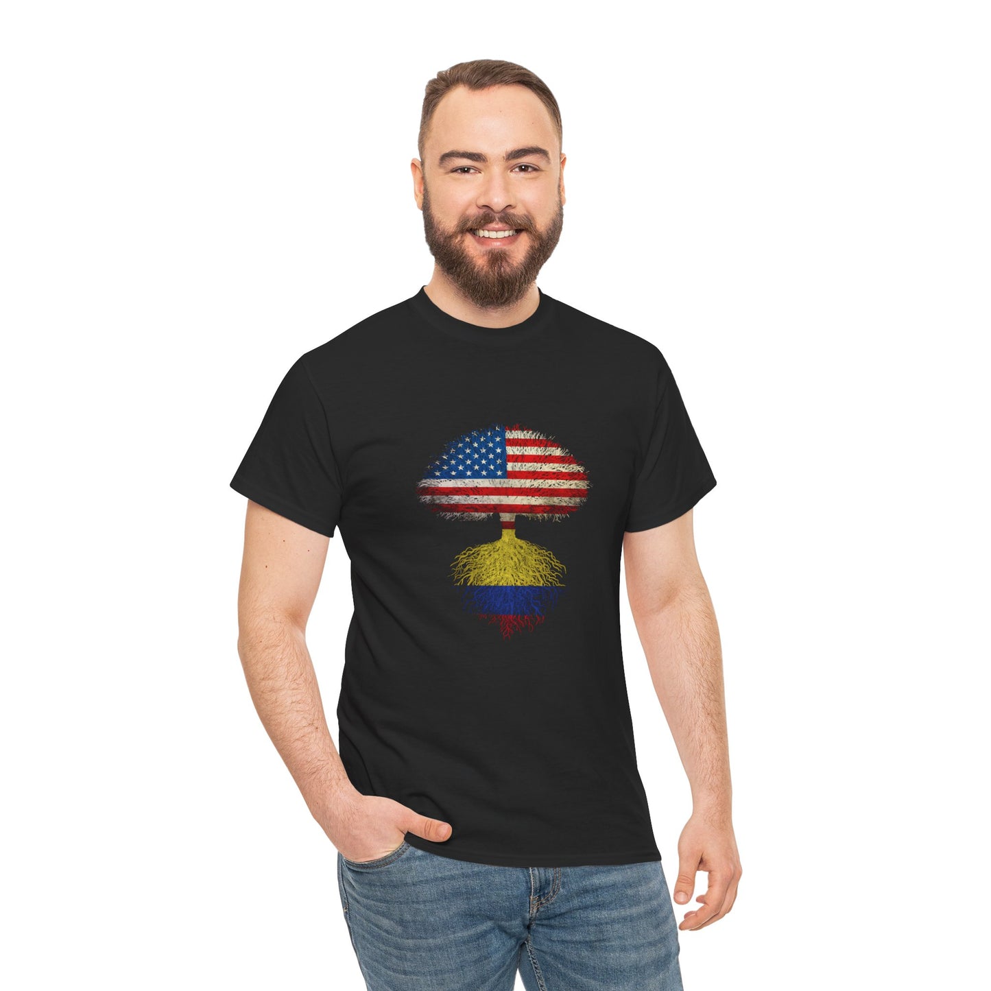 Patriotic Tree Tee - Unisex Heavy Cotton T-Shirt with American Flag Design, Outdoor Adventure Shirt, Gift for Nature Lovers, Colombian