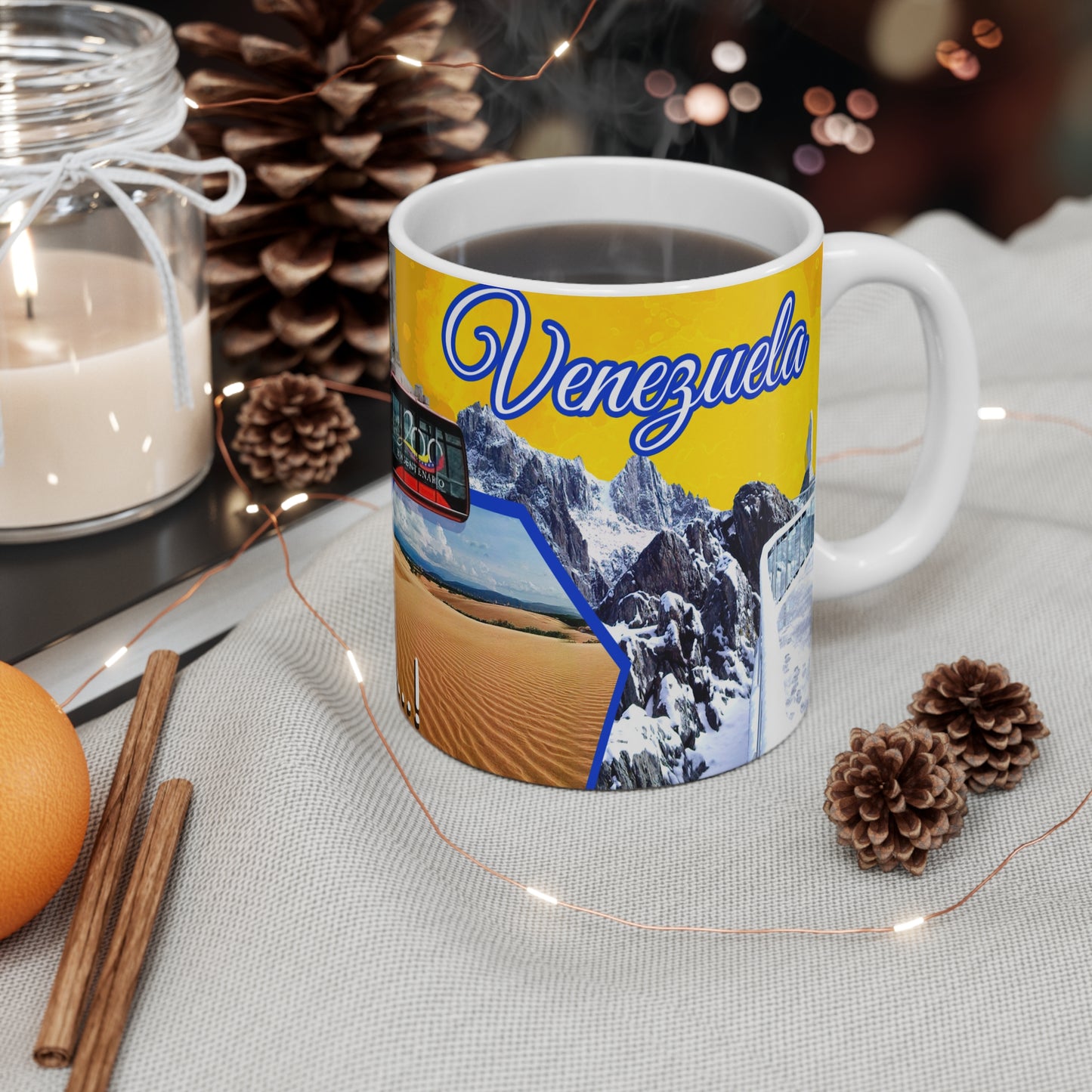 Vibrant Travel Mug, Souvenir Coffee Cup, Scenic Gift for Explorers, Unique Vacation Keepsake, Fun Memory Mug, Taza Venezuela, Que Chevere