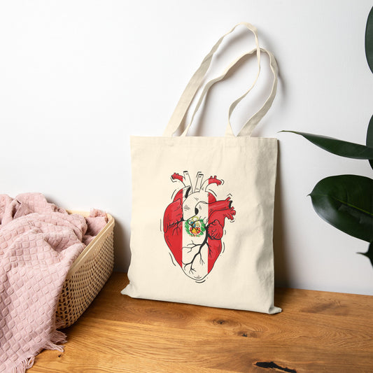 Heart Art Cotton Canvas Tote Bag, Eco-Friendly Tote, Gift for Art Lovers, Boho Bag, Reusable Shopping Tote, Heart Design Carryall, Bolso Peruano