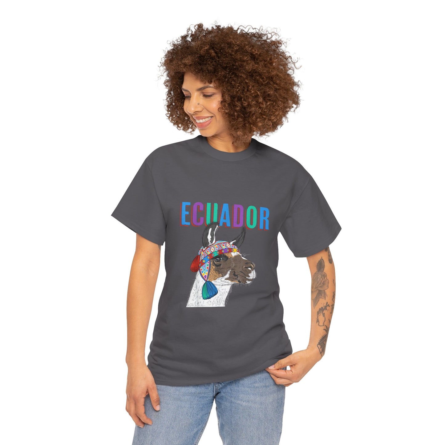 Ecuador Llama Tee, Unisex Heavy Cotton Tee, Ecuadorian Culture Shirt, Travel Gift, Ethnic Wear, Animal Lover T-Shirt