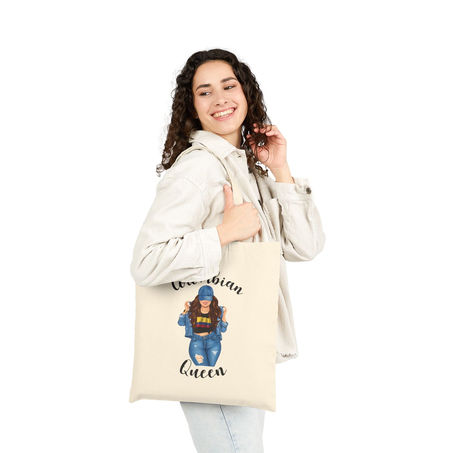 Colombian Queen Tote Bag, Chic Cotton Canvas, Stylish Grocery Bag, Gift for Her, Eco-Friendly Tote, Travel Accessory