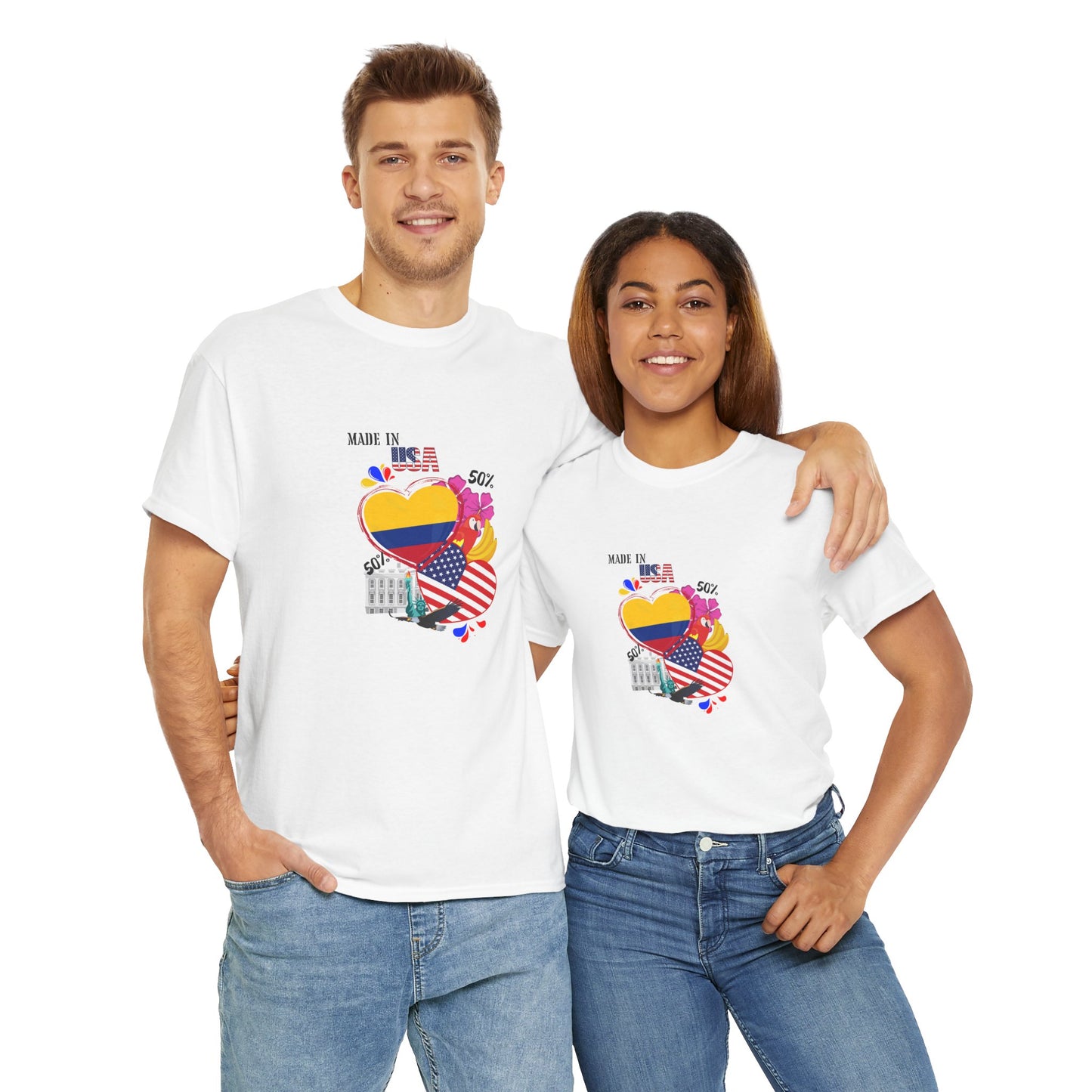 Proud Heart Graphic Tee, Unisex Cotton T-Shirt for Celebrations, Colombia T-shirt, Everyday Wear, Gift for Friends