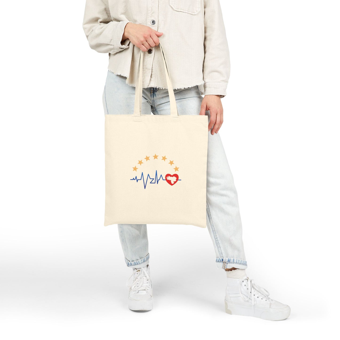 Heartbeat Love Cotton Canvas Tote Bag, Eco-Friendly Shopping Bag, Gym Bag, Gift for Her, Personalized Tote, Colombian Tote Bag