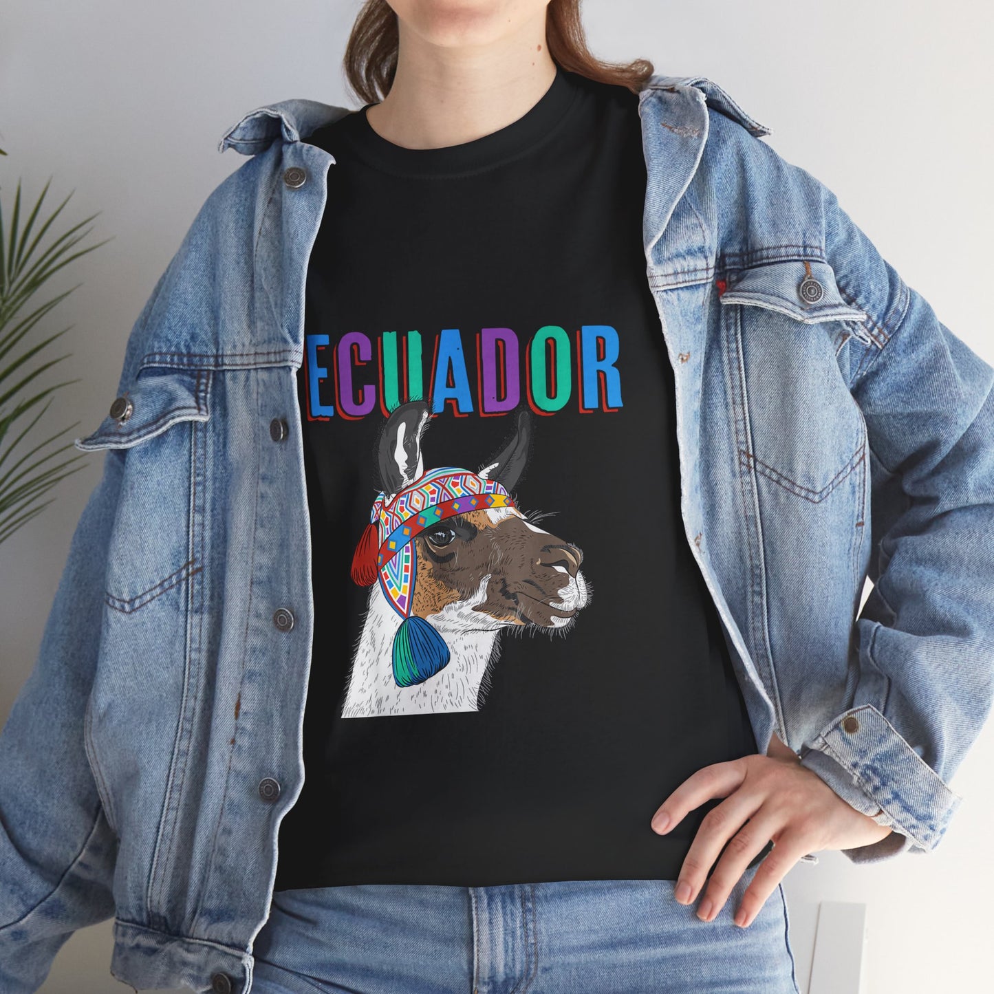 Ecuador Llama Tee, Unisex Heavy Cotton Tee, Ecuadorian Culture Shirt, Travel Gift, Ethnic Wear, Animal Lover T-Shirt