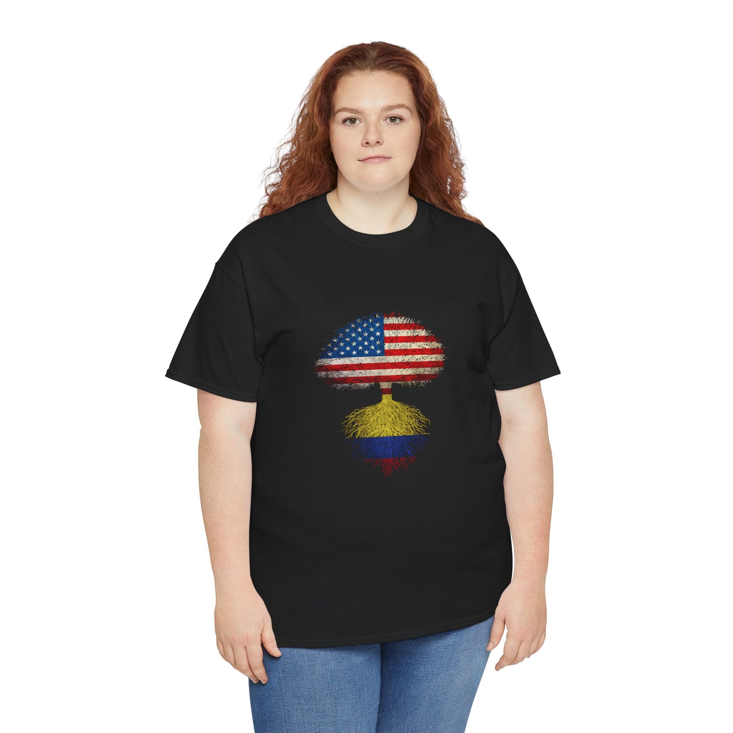 Patriotic Tree Tee - Unisex Heavy Cotton T-Shirt with American Flag Design, Outdoor Adventure Shirt, Gift for Nature Lovers, Colombian
