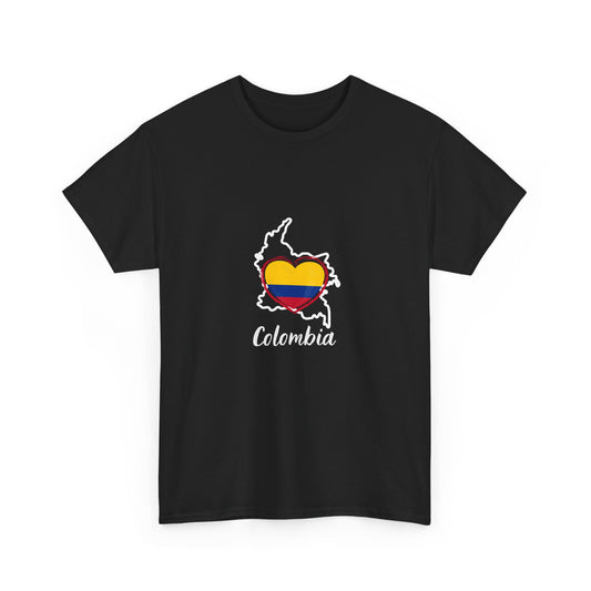 Colombia Heart Map Tee | Unisex Heavy Cotton T-Shirt, Love for Colombia, Gift for Travelers, Casual Wear, Pride Apparel, Heritage Fashion