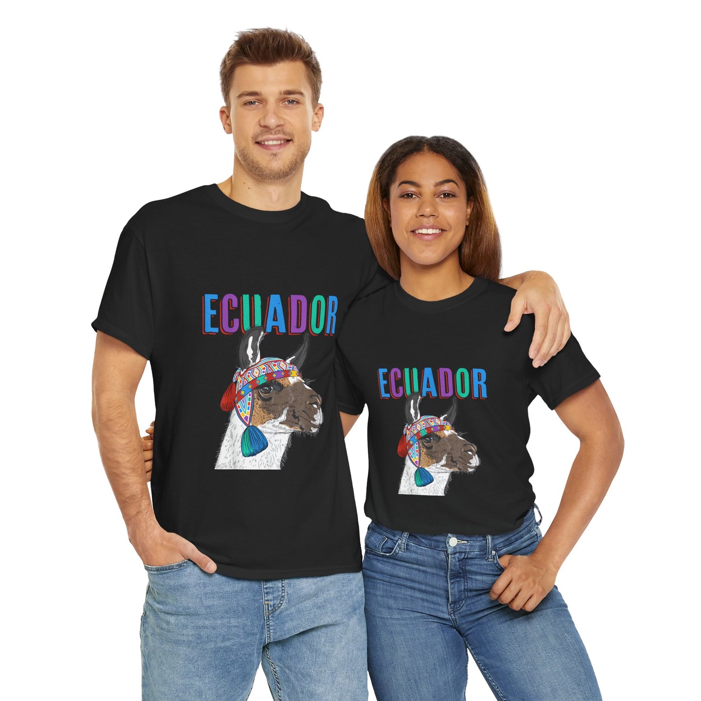 Ecuador Llama Tee, Unisex Heavy Cotton Tee, Ecuadorian Culture Shirt, Travel Gift, Ethnic Wear, Animal Lover T-Shirt