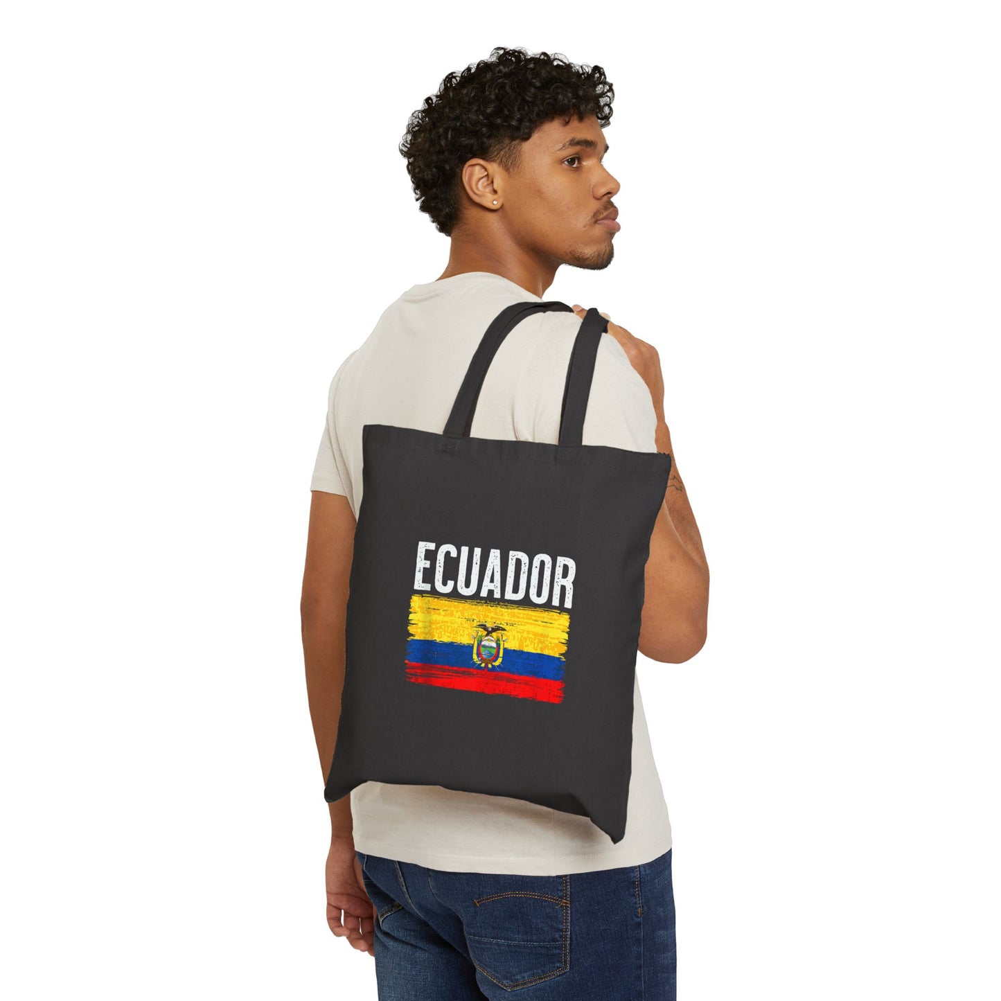 Ecuador Flag Cotton Canvas Tote Bag, Eco-Friendly Shopping Bag, Travel Tote, Gift for Travelers, Sustainable Fashion Accessory, Bolso Ecuatoriano
