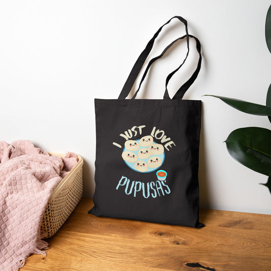 I Just Love Pupusas Cotton Canvas Tote Bag, Eco-Friendly Shopper, Gifts for Foodies, Casual Tote for Everyday Use