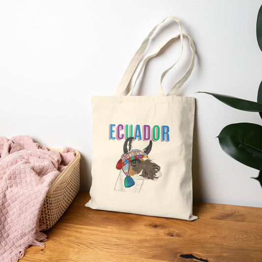 Colorful Ecuador Llama Tote Bag, Eco-Friendly Shopping Bag, Beach Tote, Travel Companion, Gift for Travelers, Bolso Ecuatoriano