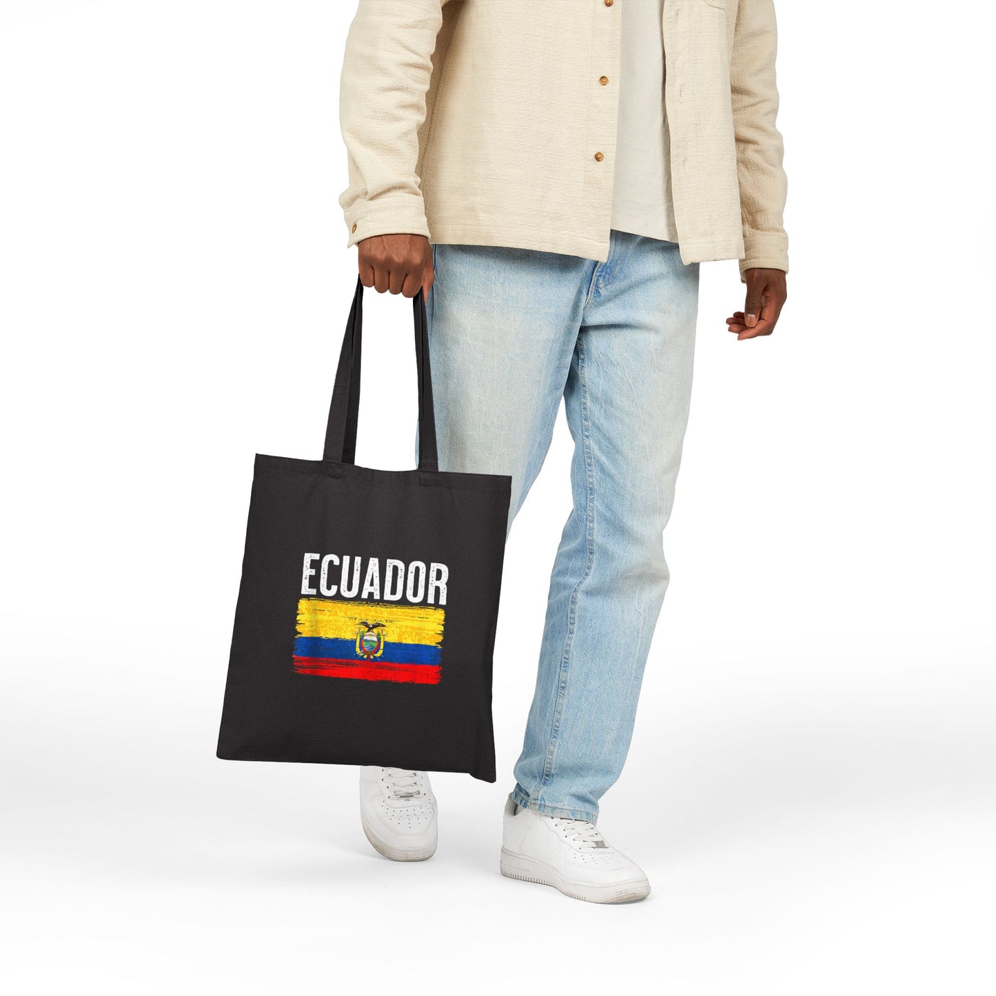 Ecuador Flag Cotton Canvas Tote Bag, Eco-Friendly Shopping Bag, Travel Tote, Gift for Travelers, Sustainable Fashion Accessory, Bolso Ecuatoriano