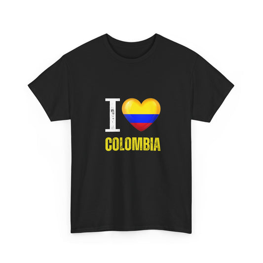 I Love Colombia Unisex Heavy Cotton Tee, Comfortable T-Shirt for Colombians, Perfect Gift for Colombian Pride, Travel Souvenir, Casual Wear