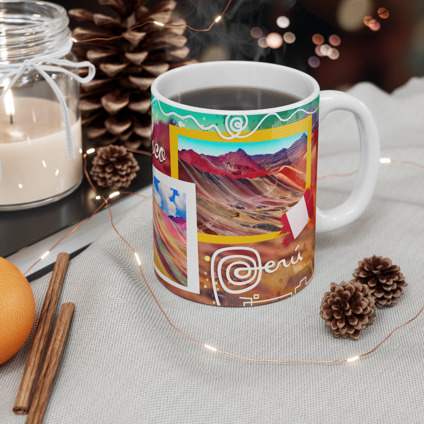 Vibrant Cusco Mug, Rainbow Mountain Coffee Cup, Travel Souvenir Gift, Colorful Ceramic Drinkware, Unique Home Decor, Taza Perú