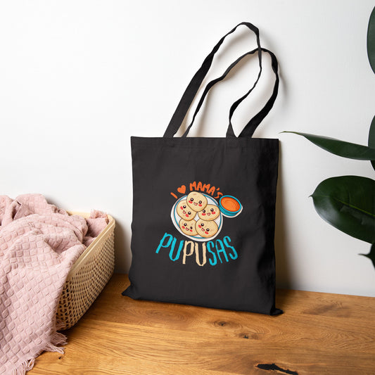 I Love Pupusas Tote Bag, Cute Cotton Tote for Foodies, Grocery Shopping Bag, Sustainable Canvas Bag, Travel Companion, Bolso el Salvador