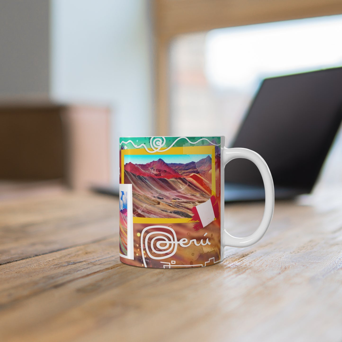 Vibrant Cusco Mug, Rainbow Mountain Coffee Cup, Travel Souvenir Gift, Colorful Ceramic Drinkware, Unique Home Decor, Taza Perú