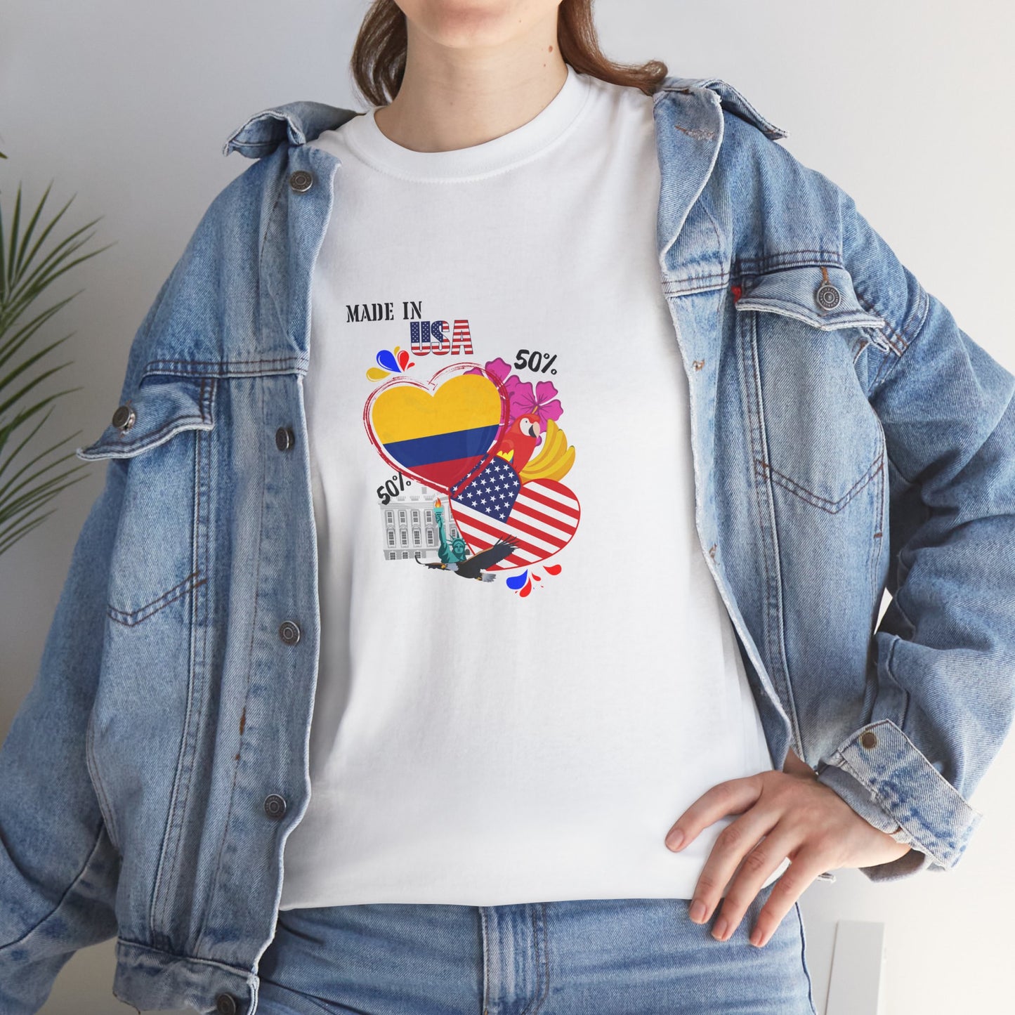 Proud Heart Graphic Tee, Unisex Cotton T-Shirt for Celebrations, Colombia T-shirt, Everyday Wear, Gift for Friends