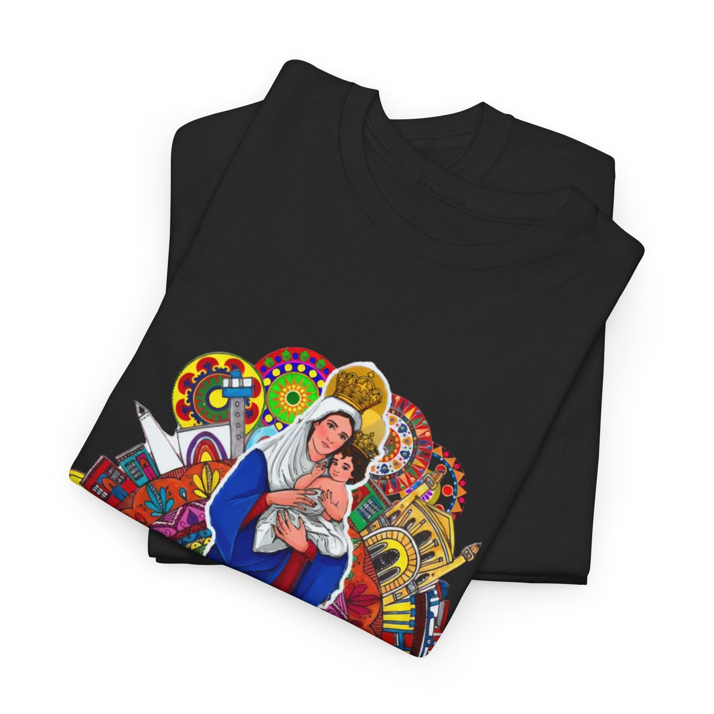 Vibrant Artistic Tee, Colorful Religious T-Shirt, Unisex Cotton Shirt, Casual Wear, Gift for Art and Faith Lovers, Virgen La Chinita