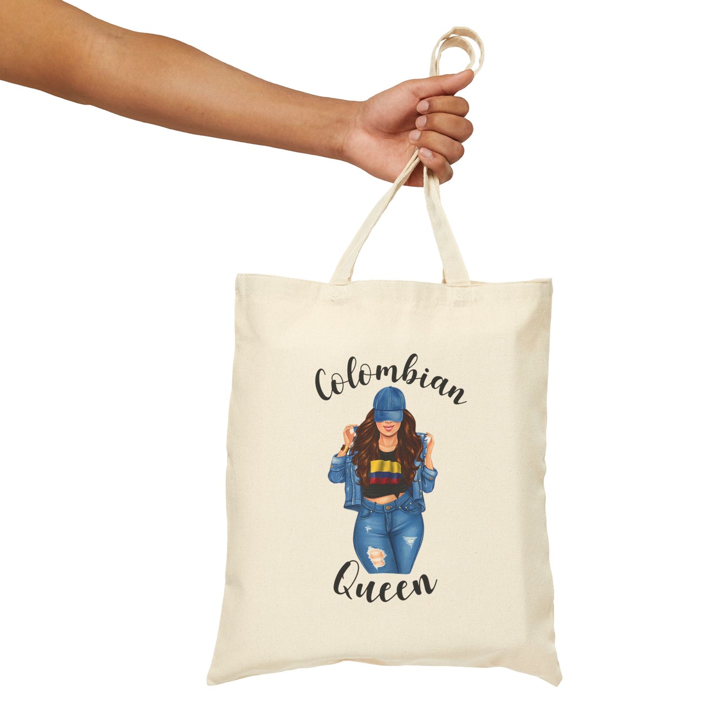 Colombian Queen Tote Bag, Chic Cotton Canvas, Stylish Grocery Bag, Gift for Her, Eco-Friendly Tote, Travel Accessory