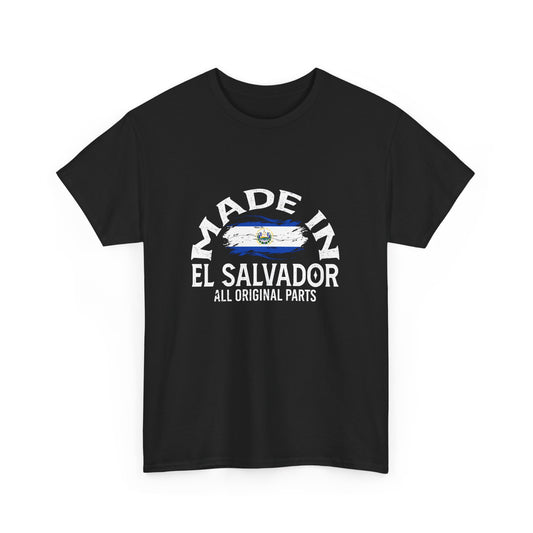 Made in El Salvador Unisex Heavy Cotton Tee, Casual T-Shirt, Gift for Salvadoran Pride, Culture Tee, Travel Souvenir, All Original Parts Tee
