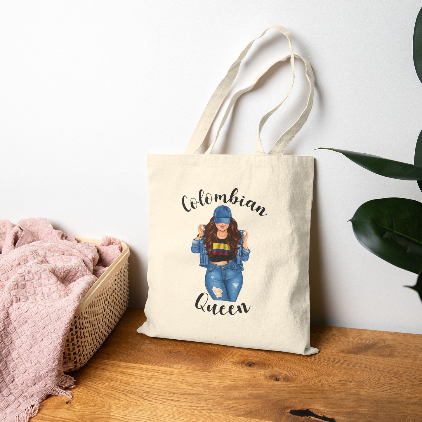 Colombian Queen Tote Bag, Chic Cotton Canvas, Stylish Grocery Bag, Gift for Her, Eco-Friendly Tote, Travel Accessory