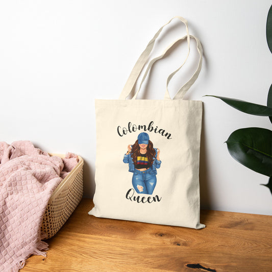Colombian Queen Tote Bag, Chic Cotton Canvas, Stylish Grocery Bag, Gift for Her, Eco-Friendly Tote, Travel Accessory