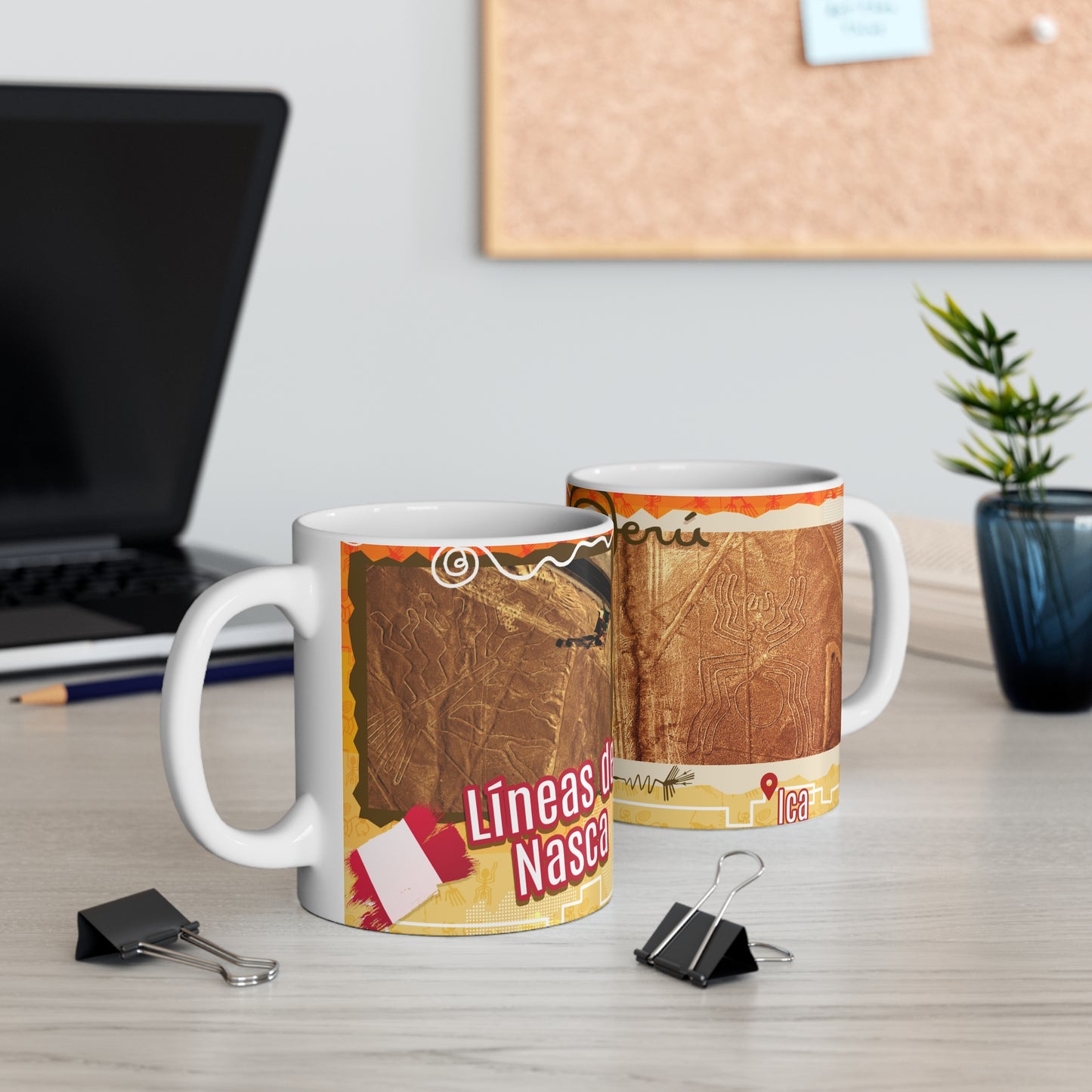 Peruvian Art Mug, Vintage Icons, Gift for Travelers, Coffee Lover's Cup, Unique Souvenir, Lineas de Nasca Design, Taza Perú