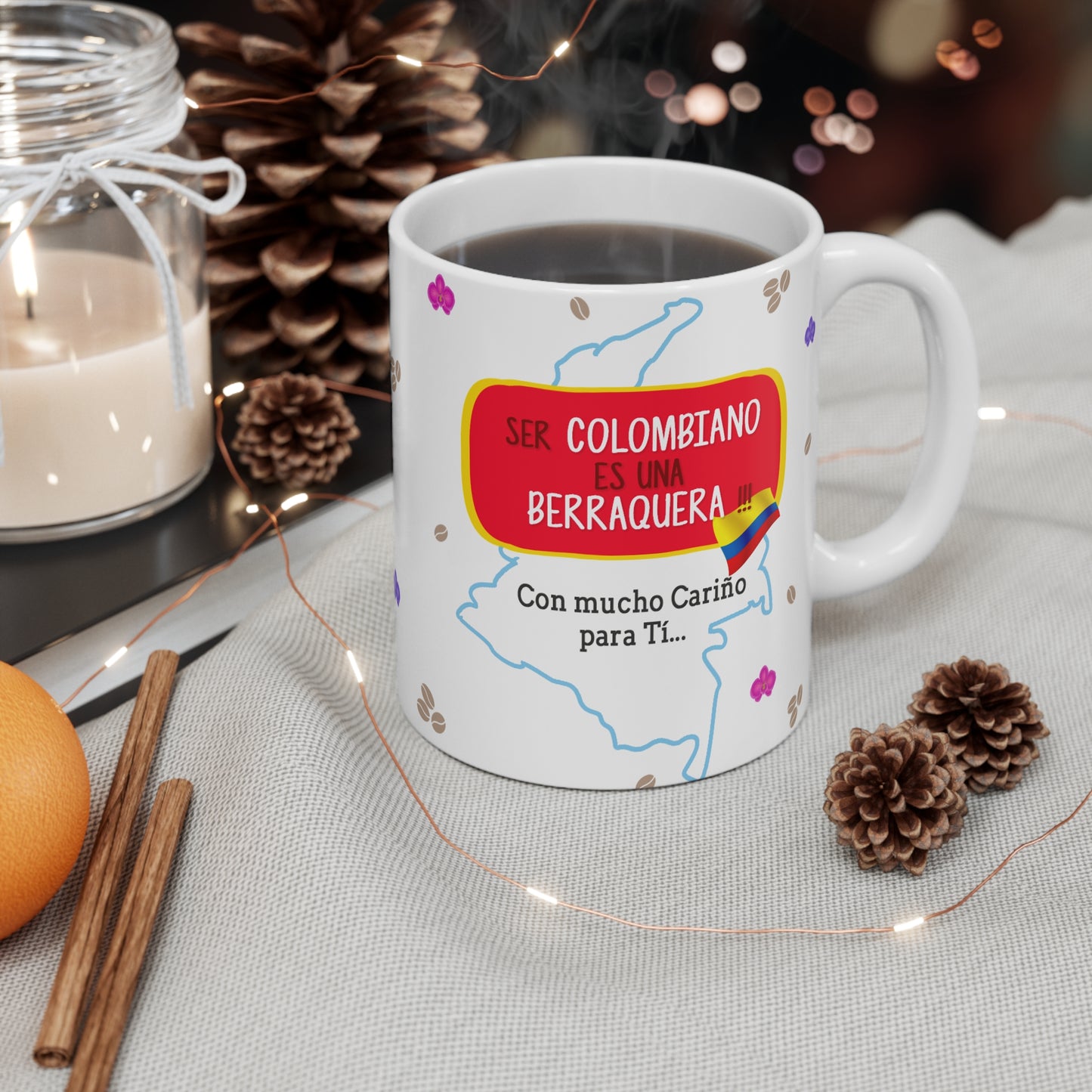 Colombian Coffee Lover Mug, Cute Cartoon Travel Mug, Gift for Coffee Enthusiasts, Fun Drinkware for Celebrations, Cozy Coffee Gift