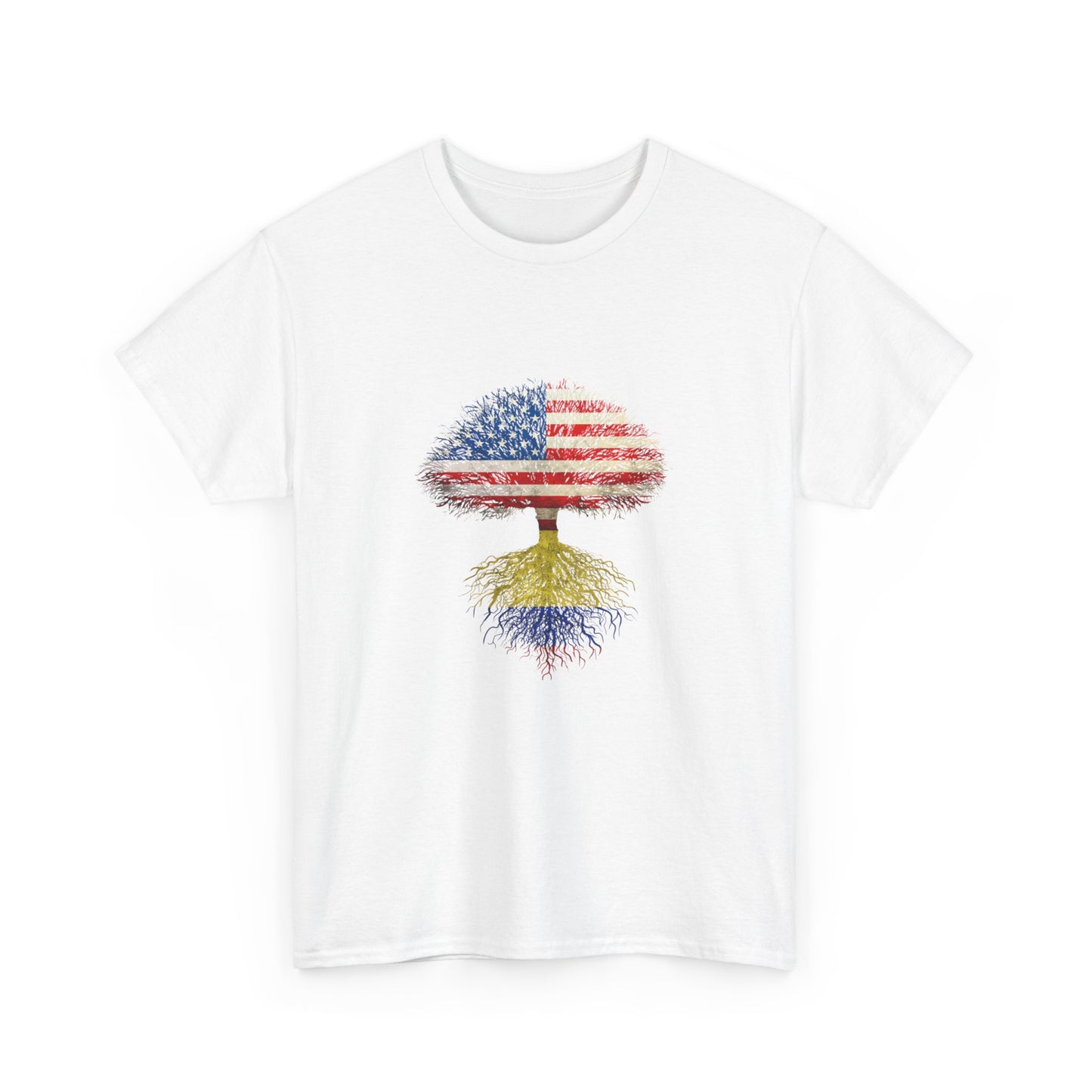 Patriotic Tree Tee - Unisex Heavy Cotton T-Shirt with American Flag Design, Outdoor Adventure Shirt, Gift for Nature Lovers, Colombian