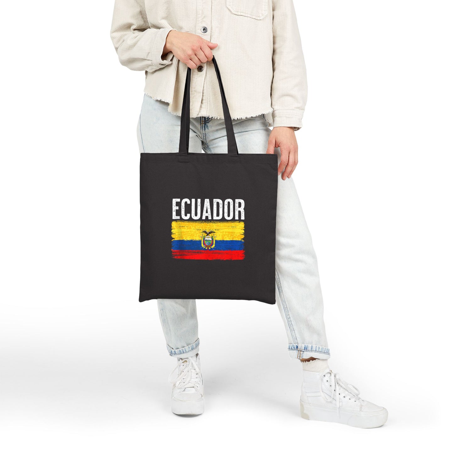 Ecuador Flag Cotton Canvas Tote Bag, Eco-Friendly Shopping Bag, Travel Tote, Gift for Travelers, Sustainable Fashion Accessory, Bolso Ecuatoriano