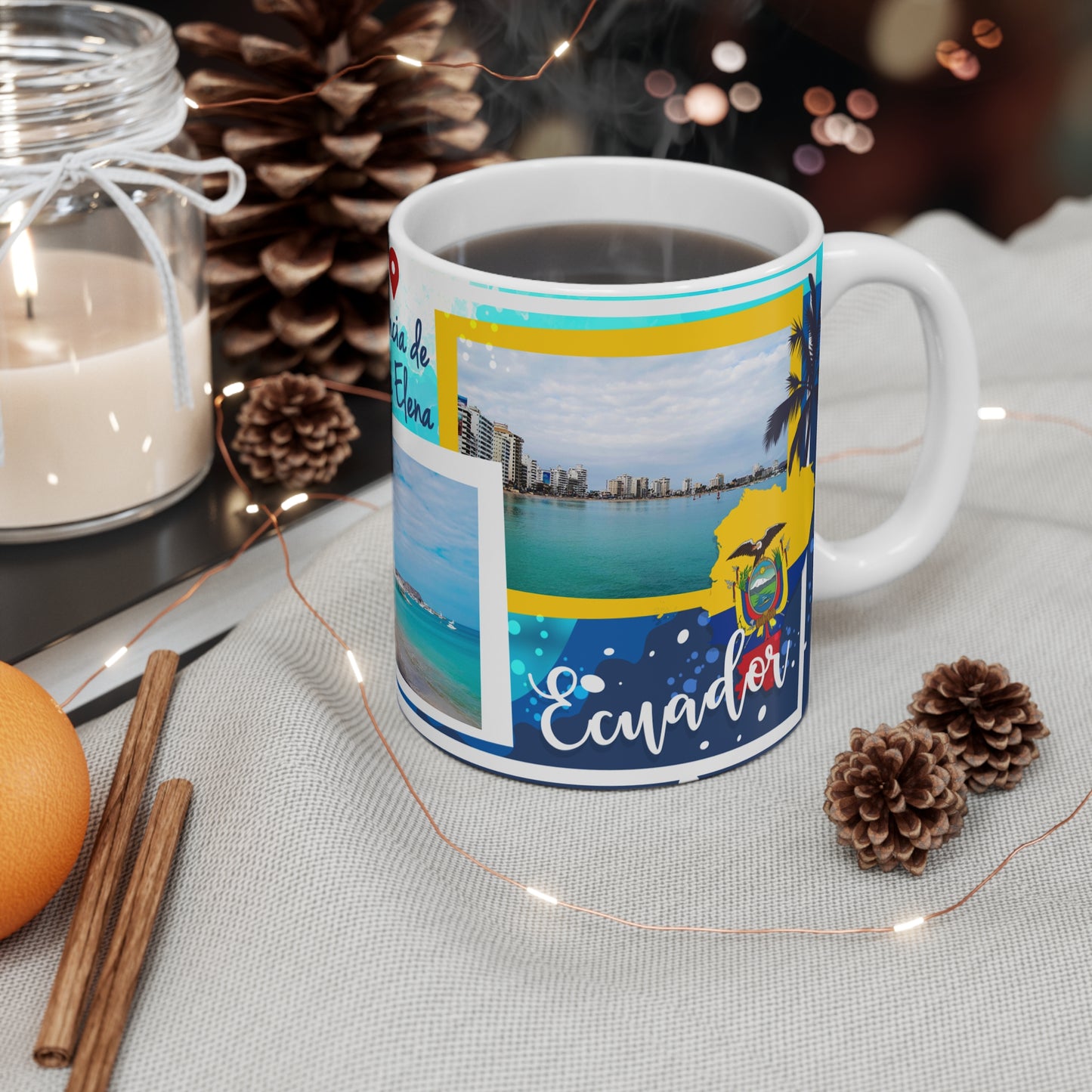 Colorful Beach Mug with Scenic Views of Santa Elena and Salinas, Coastal Gift, Travel Mug, Beach Lover's Drinkware, Taza Ecuador