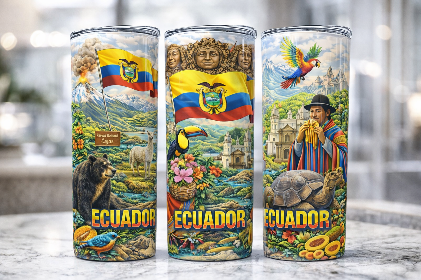 Tumbler Ecuador 20 Onzas | Vaso Sublimado con Arte Ecuatoriano | 20 oz Stainless Steel Tumbler | Orgullo Ecuatoriano