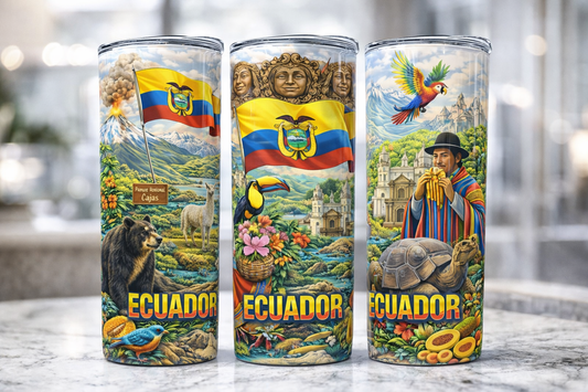 Tumbler Ecuador 20 Onzas | Vaso Sublimado con Arte Ecuatoriano | 20 oz Stainless Steel Tumbler | Orgullo Ecuatoriano