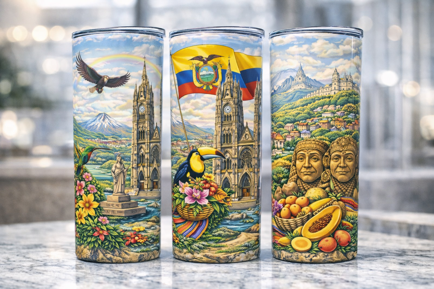 Tumbler Ecuador 20 Onzas | Vaso Sublimado con Arte Ecuatoriano | 20 oz Stainless Steel Tumbler | Orgullo Ecuatoriano