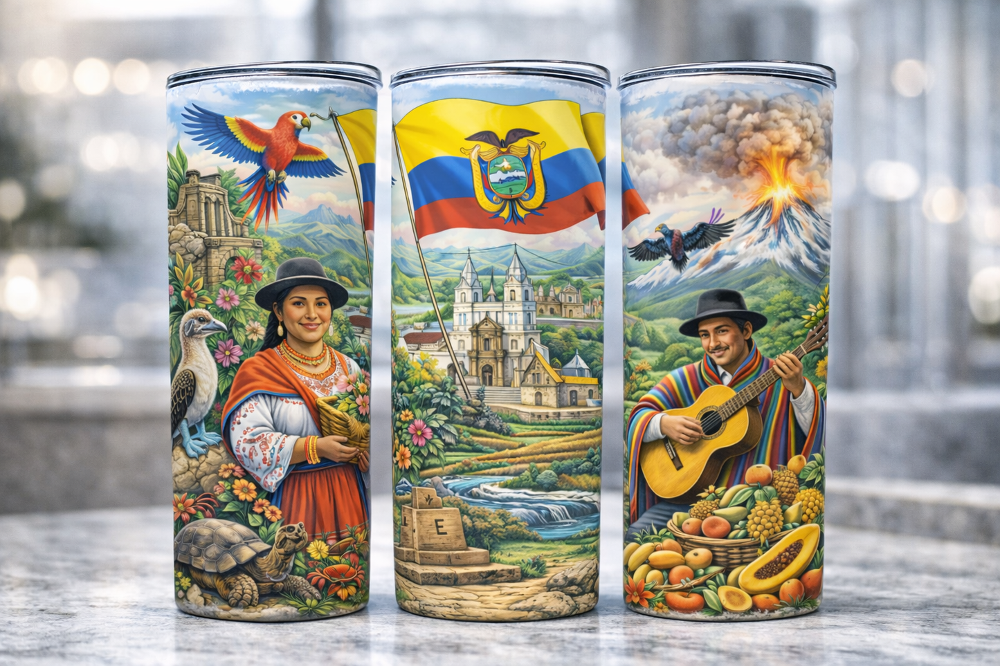 Tumbler Ecuador 20 Onzas | Vaso Sublimado con Arte Ecuatoriano | 20 oz Stainless Steel Tumbler | Orgullo Ecuatoriano