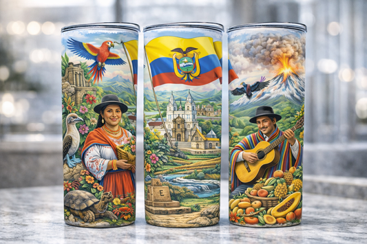 Tumbler Ecuador 20 Onzas | Vaso Sublimado con Arte Ecuatoriano | 20 oz Stainless Steel Tumbler | Orgullo Ecuatoriano