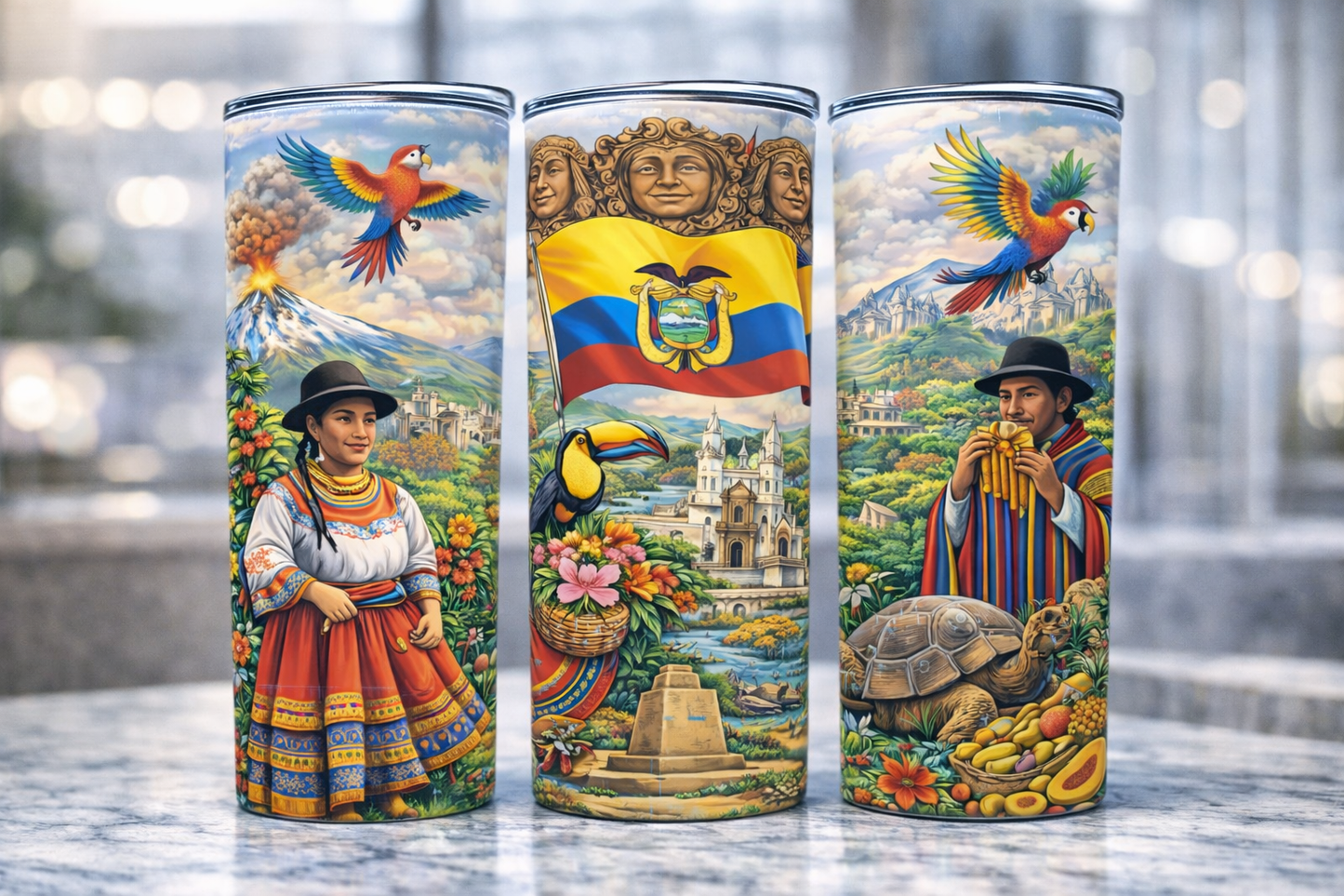 Tumbler Ecuador 20 Onzas | Vaso Sublimado con Arte Ecuatoriano | 20 oz Stainless Steel Tumbler | Orgullo Ecuatoriano