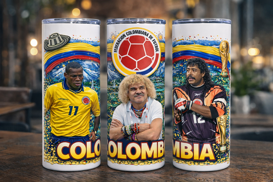 Colombian Soccer Legends Tumbler 20oz | Vaso de Fútbol Colombiano Coleccionable | Cultura Colombiana | Pipe Valderrama | Selección Colombia