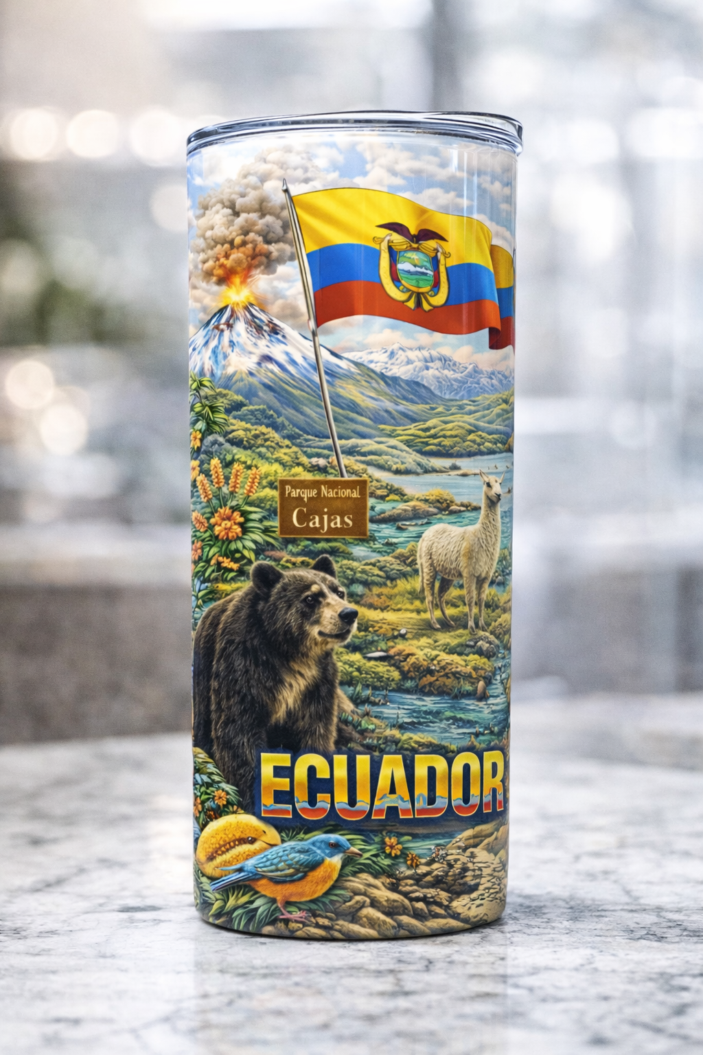 Tumbler Ecuador 20 Onzas | Vaso Sublimado con Arte Ecuatoriano | 20 oz Stainless Steel Tumbler | Orgullo Ecuatoriano