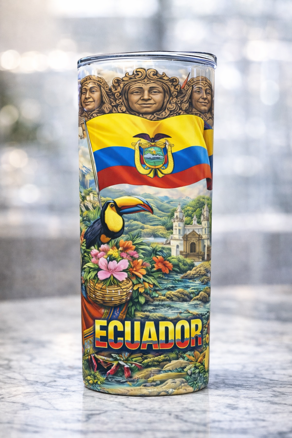 Tumbler Ecuador 20 Onzas | Vaso Sublimado con Arte Ecuatoriano | 20 oz Stainless Steel Tumbler | Orgullo Ecuatoriano