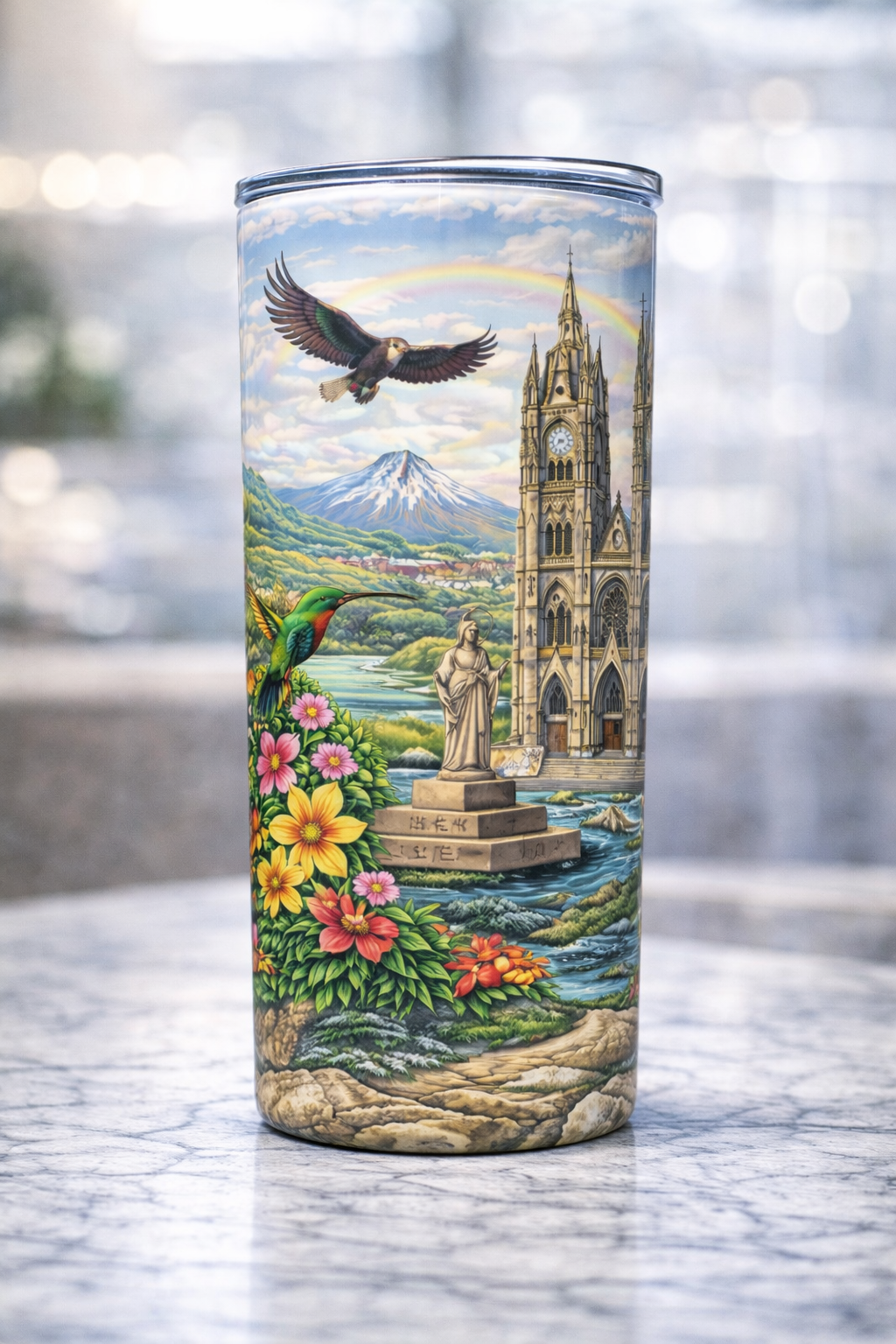 Tumbler Ecuador 20 Onzas | Vaso Sublimado con Arte Ecuatoriano | 20 oz Stainless Steel Tumbler | Orgullo Ecuatoriano