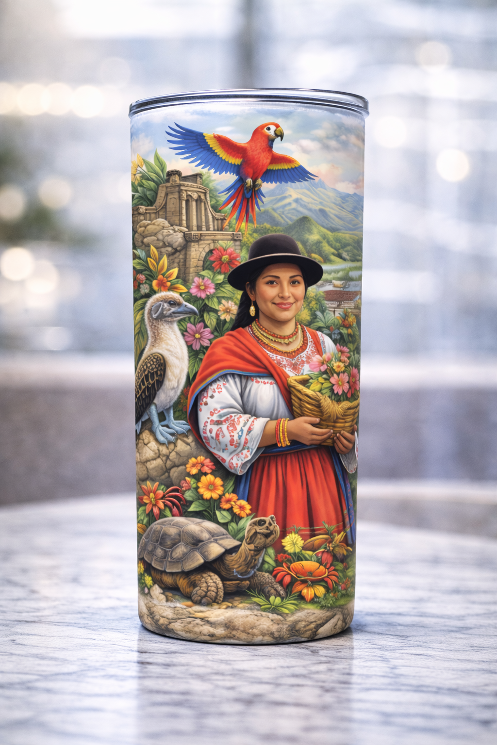 Tumbler Ecuador 20 Onzas | Vaso Sublimado con Arte Ecuatoriano | 20 oz Stainless Steel Tumbler | Orgullo Ecuatoriano