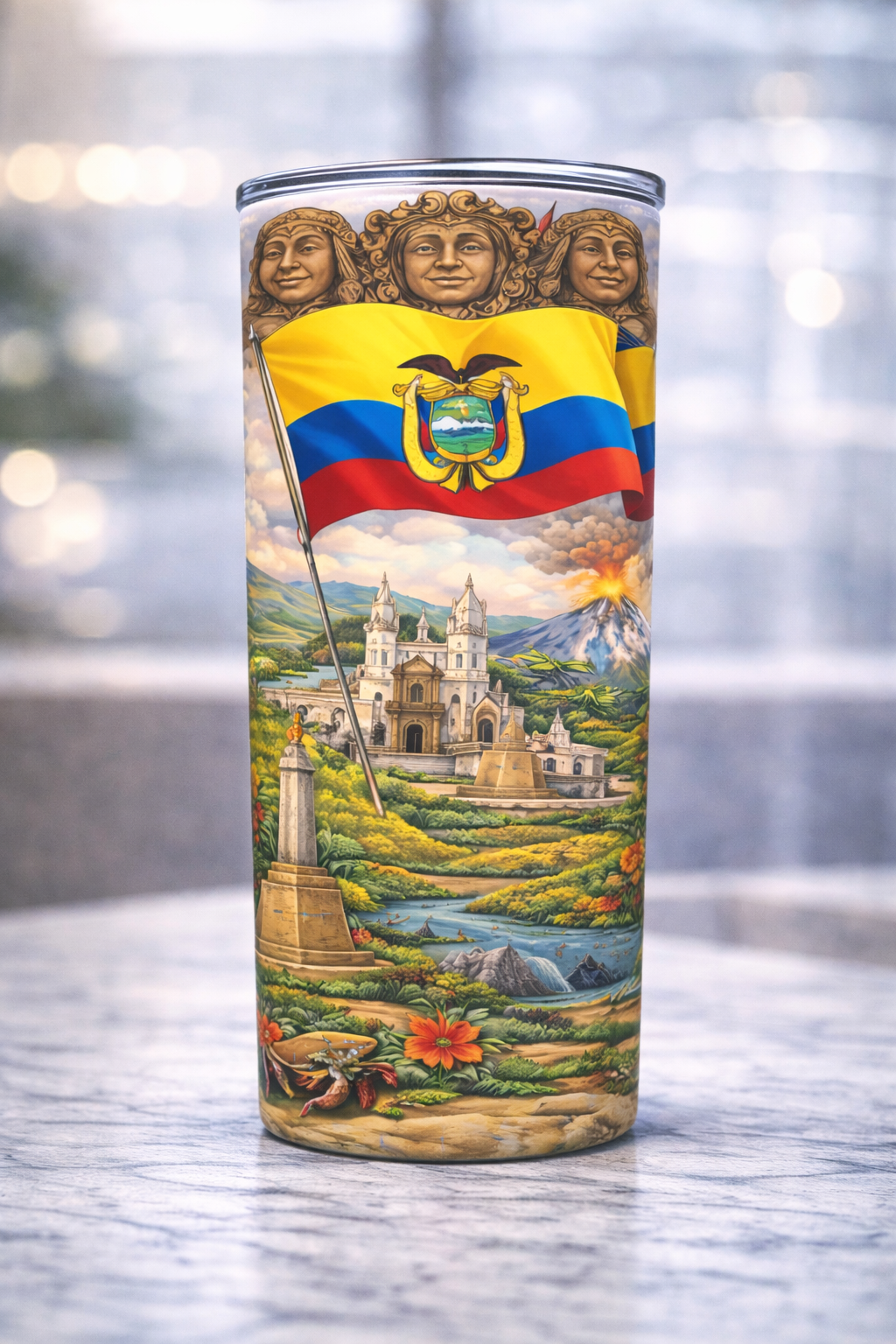 Tumbler Ecuador 20 Onzas | Vaso Sublimado con Arte Ecuatoriano | 20 oz Stainless Steel Tumbler | Orgullo Ecuatoriano