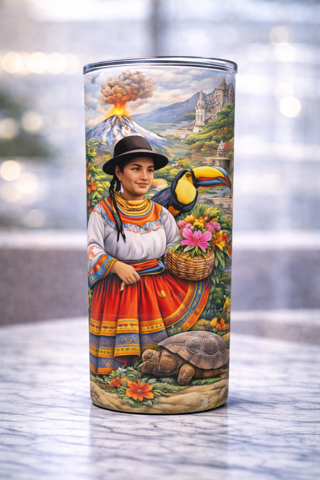 Tumbler Ecuador 20 Onzas | Vaso Sublimado con Arte Ecuatoriano | 20 oz Stainless Steel Tumbler | Orgullo Ecuatoriano