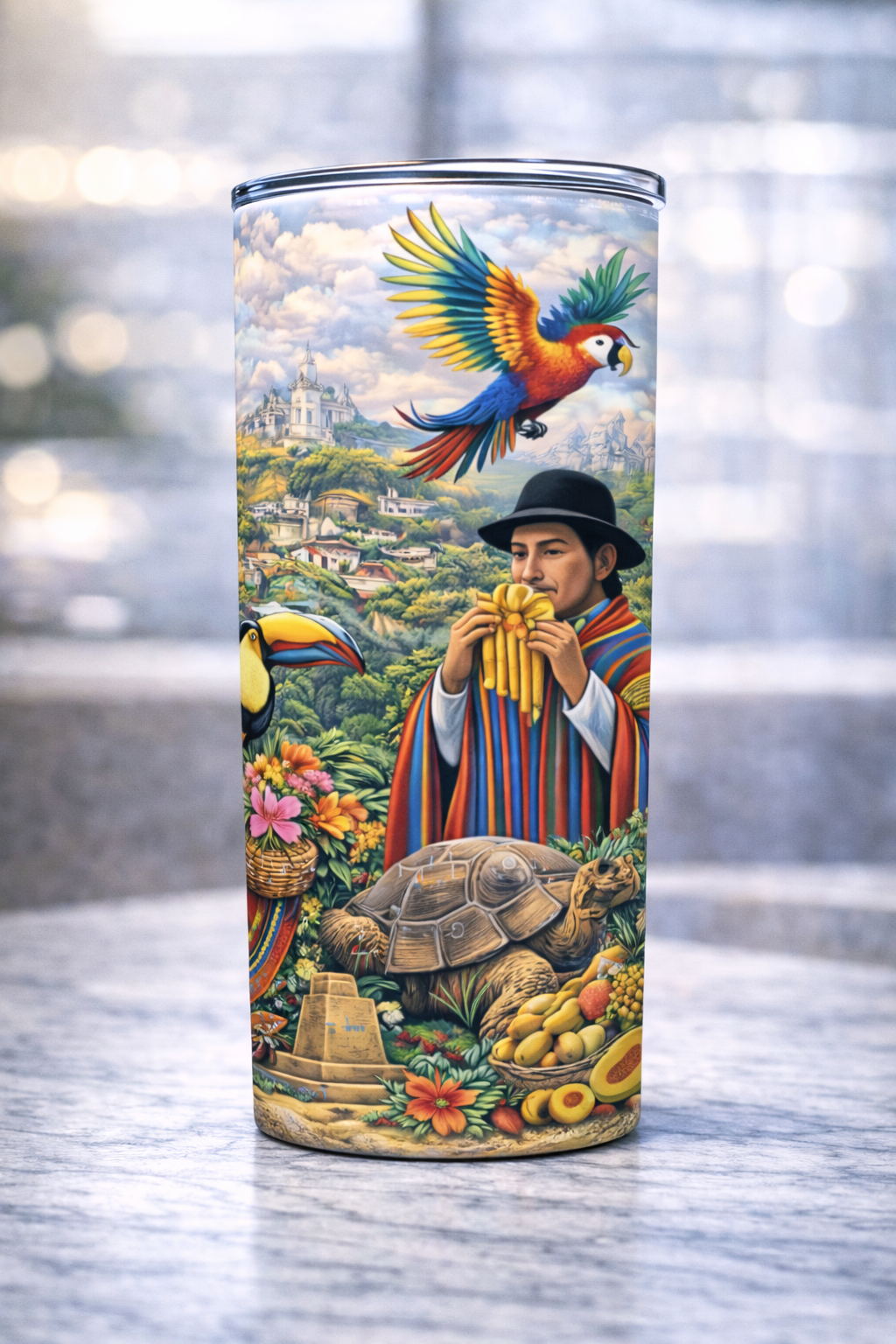 Tumbler Ecuador 20 Onzas | Vaso Sublimado con Arte Ecuatoriano | 20 oz Stainless Steel Tumbler | Orgullo Ecuatoriano