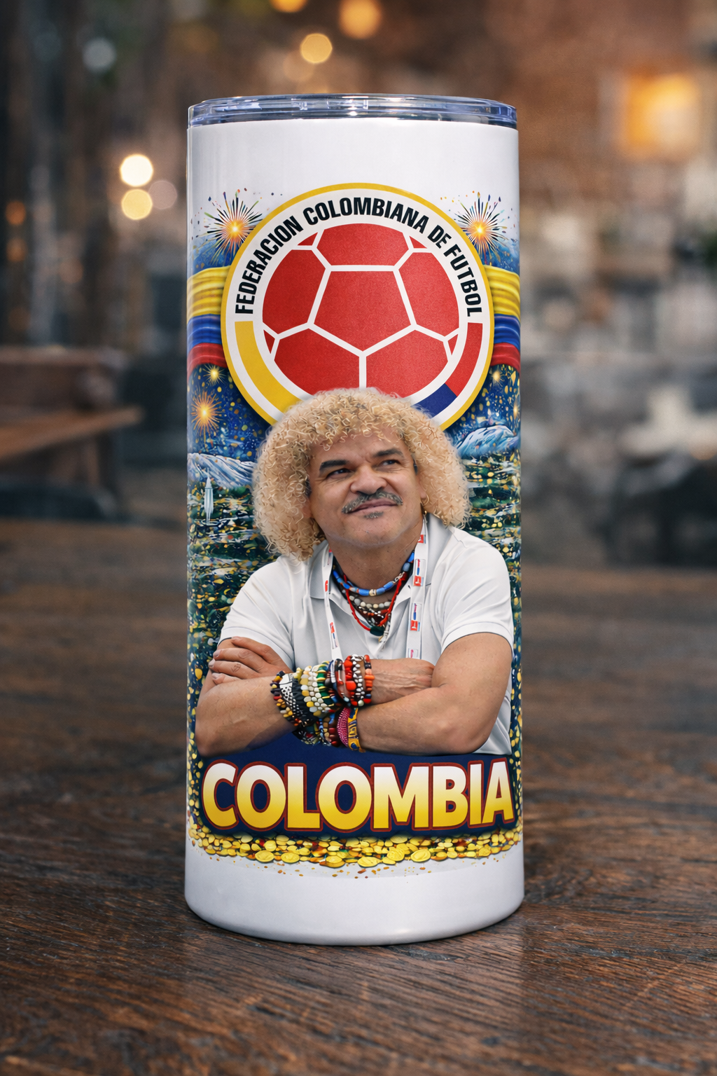 Colombian Soccer Legends Tumbler 20oz | Vaso de Fútbol Colombiano Coleccionable | Cultura Colombiana | Pipe Valderrama | Selección Colombia