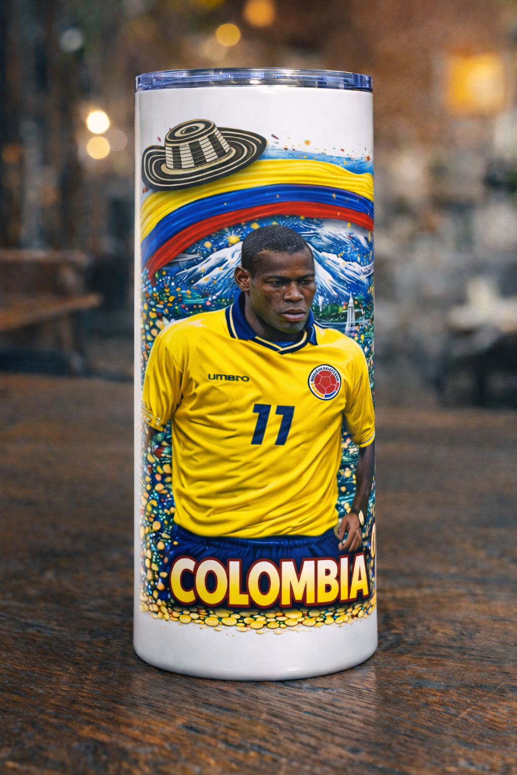 Colombian Soccer Legends Tumbler 20oz | Vaso de Fútbol Colombiano Coleccionable | Cultura Colombiana | Pipe Valderrama | Selección Colombia